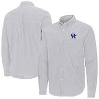 Men's Antigua Gray Kentucky Wildcats Porter Woven Tri-Blend Long Sleeve Button-Down Shirt