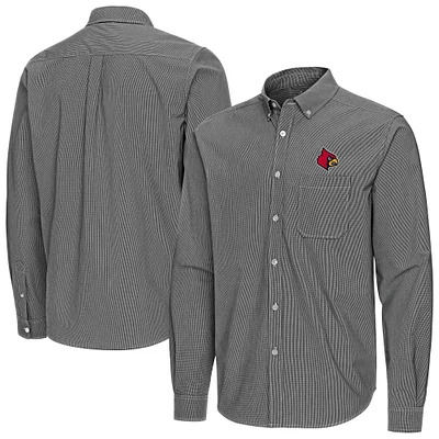Men's Antigua Louisville Cardinals Porter Woven Tri-Blend Long Sleeve Button-Down Shirt