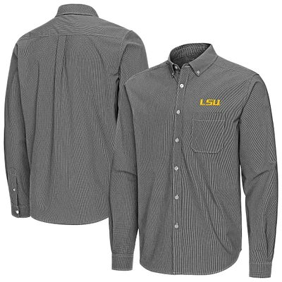 Men's Antigua LSU Tigers Porter Woven Tri-Blend Long Sleeve Button-Down Shirt