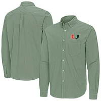 Men's Antigua Miami Hurricanes Porter Woven Tri-Blend Long Sleeve Button-Down Shirt