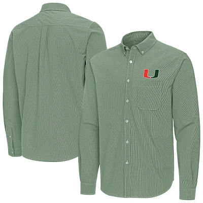 Men's Antigua Miami Hurricanes Porter Woven Tri-Blend Long Sleeve Button-Down Shirt