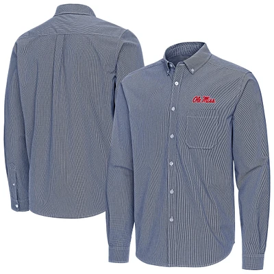 Men's Antigua Navy Ole Miss Rebels Porter Woven Tri-Blend Long Sleeve Button-Down Shirt