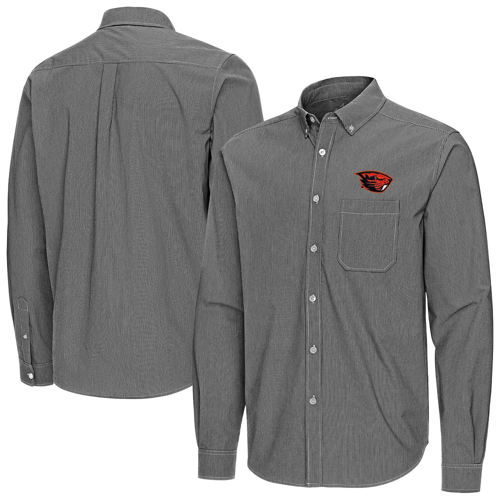 Men's Antigua Oregon State Beavers Porter Woven Tri-Blend Long Sleeve Button-Down Shirt