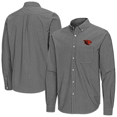 Men's Antigua Oregon State Beavers Porter Woven Tri-Blend Long Sleeve Button-Down Shirt