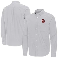 Men's Antigua Gray Oklahoma Sooners Porter Woven Tri-Blend Long Sleeve Button-Down Shirt
