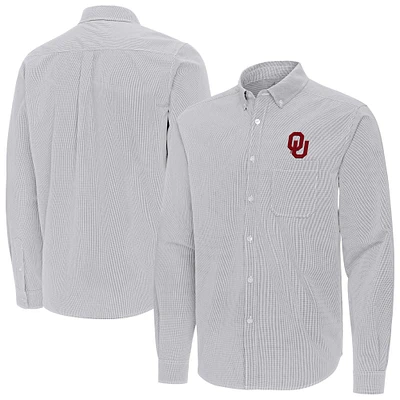 Men's Antigua Gray Oklahoma Sooners Porter Woven Tri-Blend Long Sleeve Button-Down Shirt