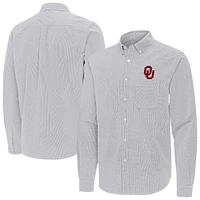 Men's Antigua Gray Oklahoma Sooners Porter Woven Tri-Blend Long Sleeve Button-Down Shirt