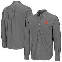 Men's Antigua Black Syracuse Orange Porter Woven Tri-Blend Long Sleeve Button-Down Shirt