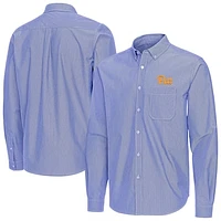 Men's Antigua Royal Pitt Panthers Porter Woven Tri-Blend Long Sleeve Button-Down Shirt