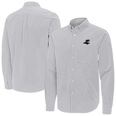 Men's Antigua Gray Providence Friars Porter Woven Tri-Blend Long Sleeve Button-Down Shirt