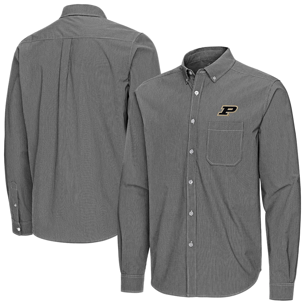 Men's Antigua Black Purdue Boilermakers Porter Woven Tri-Blend Long Sleeve Button-Down Shirt