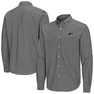 Men's Antigua Black Purdue Boilermakers Porter Woven Tri-Blend Long Sleeve Button-Down Shirt
