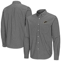 Men's Antigua Black Purdue Boilermakers Porter Woven Tri-Blend Long Sleeve Button-Down Shirt