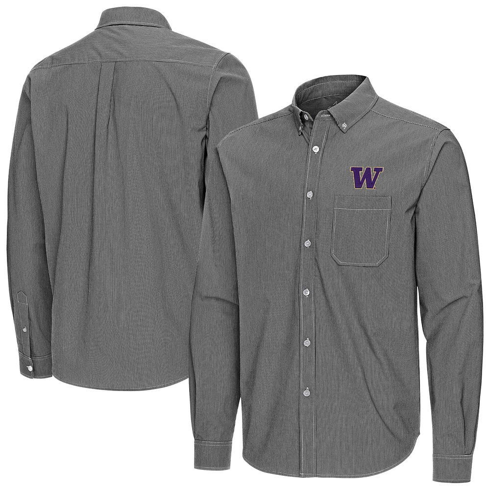 Men's Antigua Washington Huskies Porter Woven Tri-Blend Long Sleeve Button-Down Shirt