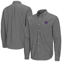 Men's Antigua Washington Huskies Porter Woven Tri-Blend Long Sleeve Button-Down Shirt