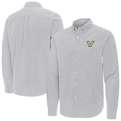 Men's Antigua Gray Vanderbilt Commodores Porter Woven Tri-Blend Long Sleeve Button-Down Shirt
