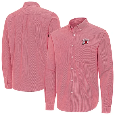 Men's Antigua Utah Utes Porter Woven Tri-Blend Long Sleeve Button-Down Shirt
