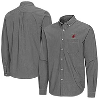 Men's Antigua Black Washington State Cougars Porter Woven Tri-Blend Long Sleeve Button-Down Shirt