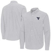 Men's Antigua Gray West Virginia Mountaineers Porter Woven Tri-Blend Long Sleeve Button-Down Shirt