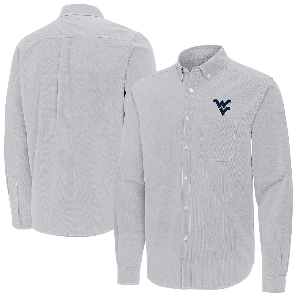 Men's Antigua Gray West Virginia Mountaineers Porter Woven Tri-Blend Long Sleeve Button-Down Shirt