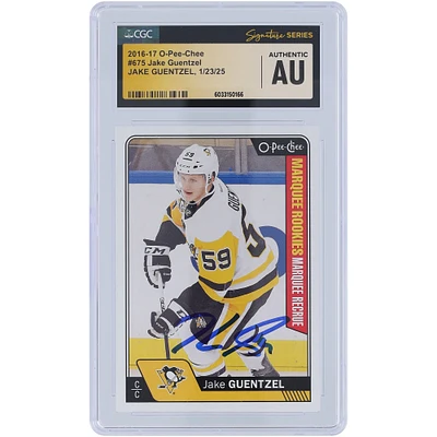 Jake Guentzel Pittsburgh Penguins Autographed 2016-17 Upper Deck O-Pee-Chee #675 CGC Fanatics Witnessed Authenticated Rookie Card