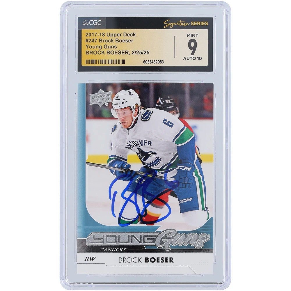Brock Boeser Vancouver Canucks Autographed 2017-18 Upper Deck Series 1 Young Guns #247 CGC Fanatics Witnessed Authenticated 9/10 Rookie Card