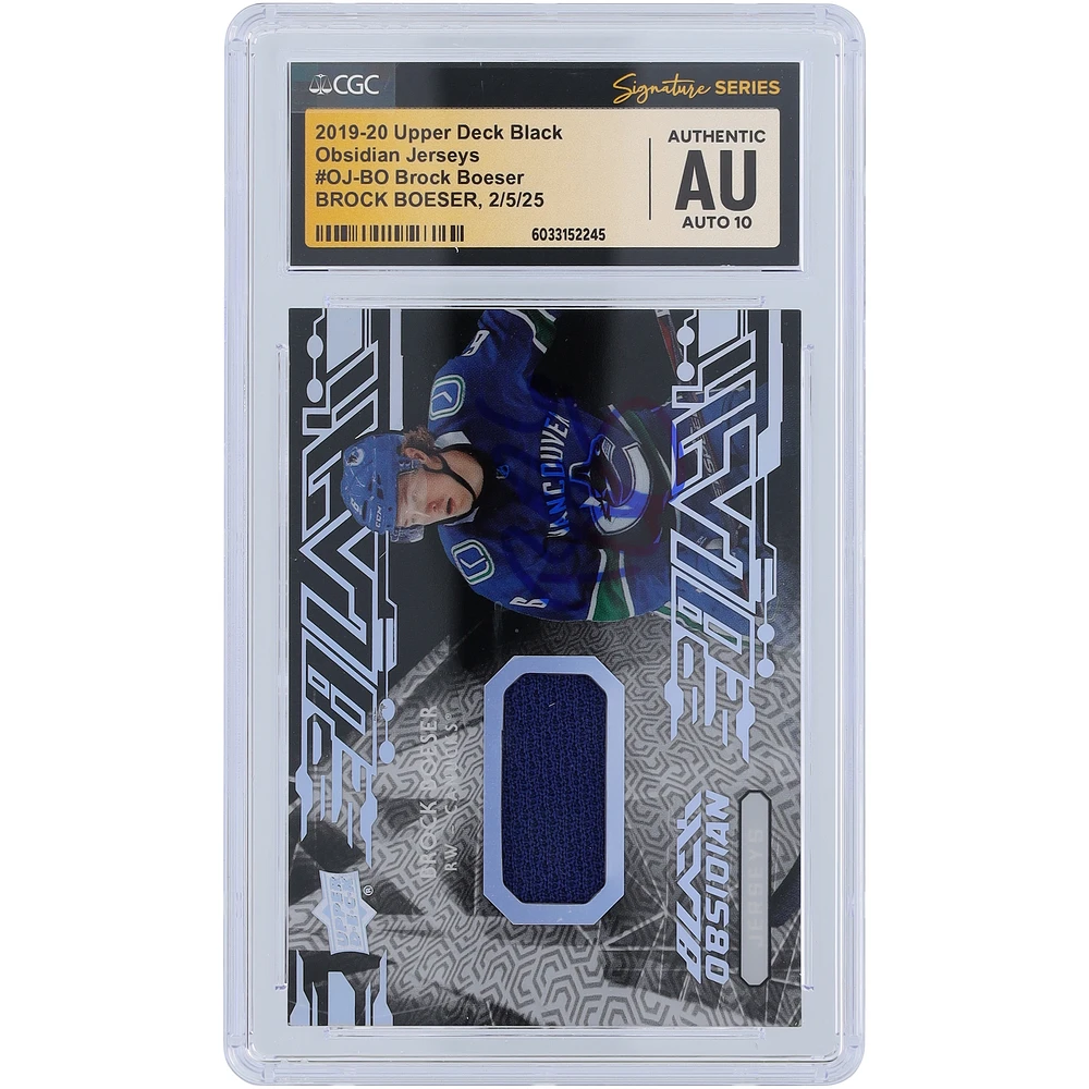 Brock Boeser Vancouver Canucks Autographed 2019-20 Upper Deck Black Obsidian Jersey Blue Relic #OJ-BO CGC Fanatics Witnessed Authenticated Auto 10 Card