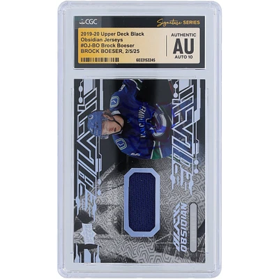 Brock Boeser Vancouver Canucks Autographed 2019-20 Upper Deck Black Obsidian Jersey Blue Relic #OJ-BO CGC Fanatics Witnessed Authenticated Auto 10 Card