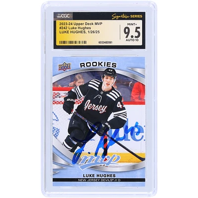 Luke Hughes New Jersey Devils Autographed 2023-24 Upper Deck MVP #242 CGC Fanatics Witnessed Authenticated /10 Card