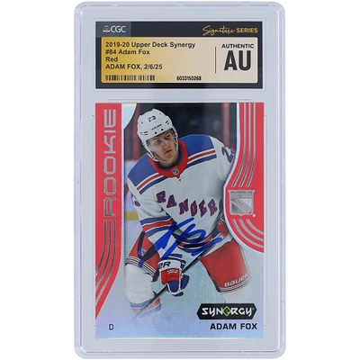 Adam Fox New York Rangers Autographed 2019-20 Upper Deck Synergy Red #84 CGC Fanatics Witnessed Authenticated Rookie Card