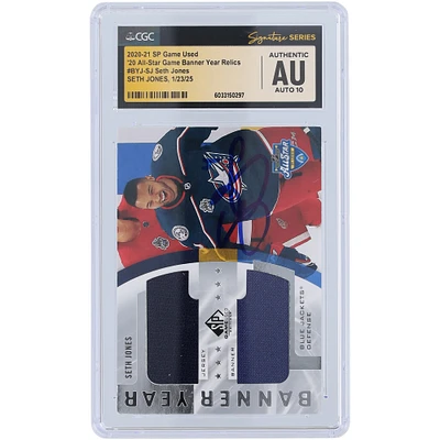 Seth Jones Columbus Blue Jackets Autographed 2020-21 Upper Deck SP Game Used 20 All-Star Game Banner Year Dual 2 Color Relics Navy #BYJ-SJ CGC Fanatics Witnessed Authenticated Auto 10 Card