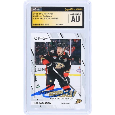 Leo Carlsson Anaheim Ducks Autographed 2023-24 Upper Deck O-Pee-Chee #599 CGC Fanatics Witnessed Authenticated Rookie Card