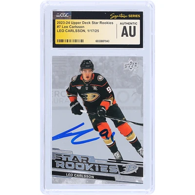 Leo Carlsson Anaheim Ducks Autographed 2023-24 Upper Deck Star Rookies #7 CGC Fanatics Witnessed Authenticated Rookie Card