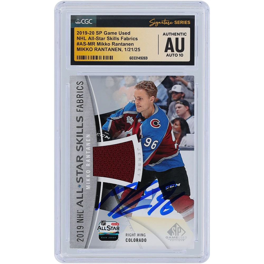 Mikko Rantanen Colorado Avalanche Autographed 2019-20 Upper Deck SP Game Used NHL All-Star Skills Fabrics Relic #AS-MR CGC Fanatics Witnessed Authenticated Auto 10 Card