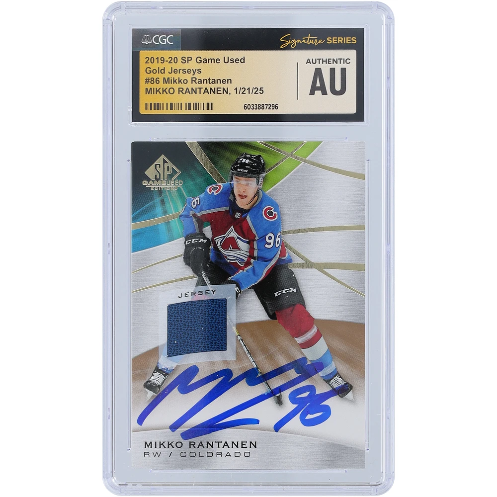 Mikko Rantanen Colorado Avalanche Autographed 2019-20 Upper Deck SP Game Used Golden Jerseys Relic #86 CGC Fanatics Witnessed Authenticated Card
