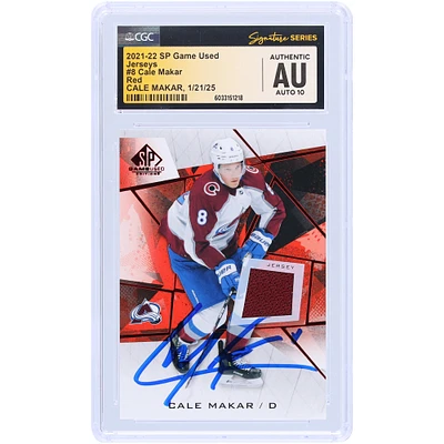 Cale Makar Colorado Avalanche Autographed 2021-22 Upper Deck SP Game Used Red Relic #8 CGC Fanatics Witnessed Authenticated Auto 10 Card