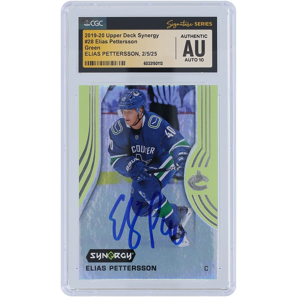 Elias Pettersson Vancouver Canucks Autographed 2019-20 Upper Deck Synergy #28 CGC Fanatics Witnessed Authenticated Auto 10 Card