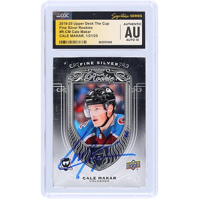 Cale Makar Colorado Avalanche Autographed 2019-20 Upper Deck The Cup Fine Silver Rookies Bar #R-CM CGC Fanatics Witnessed Authenticated Auto 10 Rookie Card