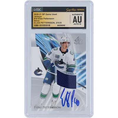 Elias Pettersson Vancouver Canucks Autographed 2020-21 Upper Deck SP Game Used Jerseys Relic Silver #10 CGC Fanatics Witnessed Authenticated Auto 10 Card