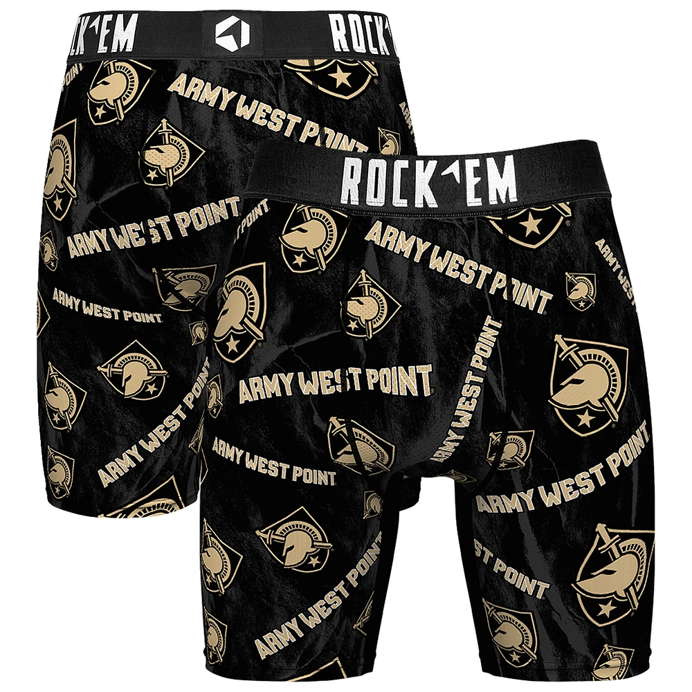 Men's Rock Em Socks Black Army Knights All Over Logo Boxer Briefs