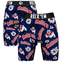 Men's Rock Em Socks Navy Fresno State Bulldogs All Over Logo Boxer Briefs