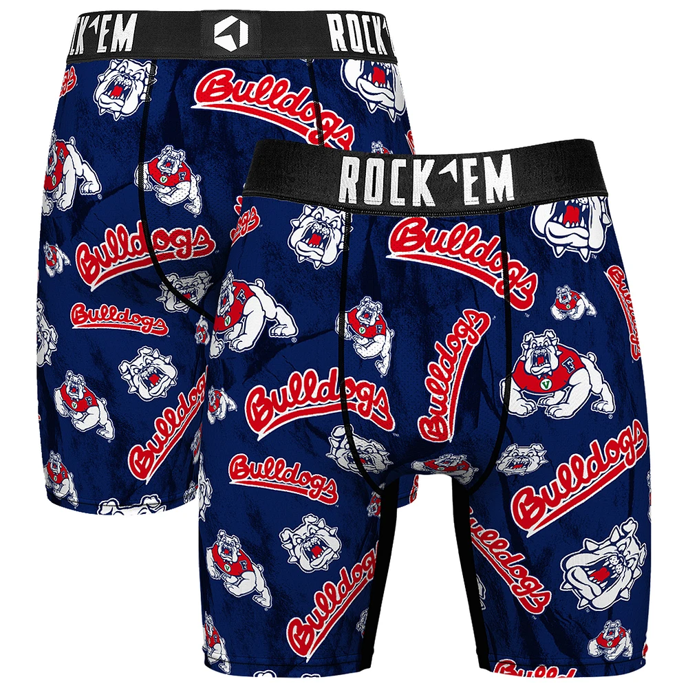 Men's Rock Em Socks Navy Fresno State Bulldogs All Over Logo Boxer Briefs