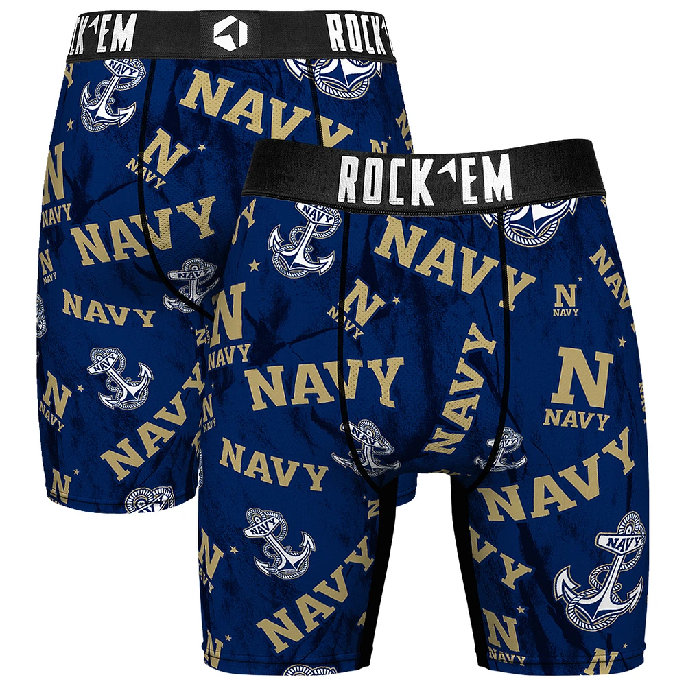 Men's Rock Em Socks Navy Midshipmen All Over Logo Boxer Briefs