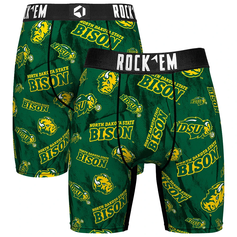 Men's Rock Em Socks Green NDSU Bison All Over Logo Boxer Briefs