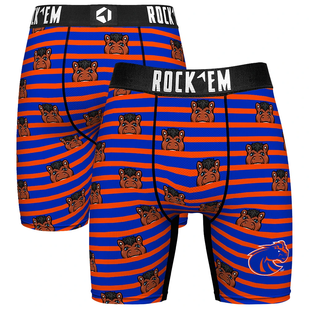 Men's Rock Em Socks Royal Boise State Broncos Mascot Stripes Boxer Briefs