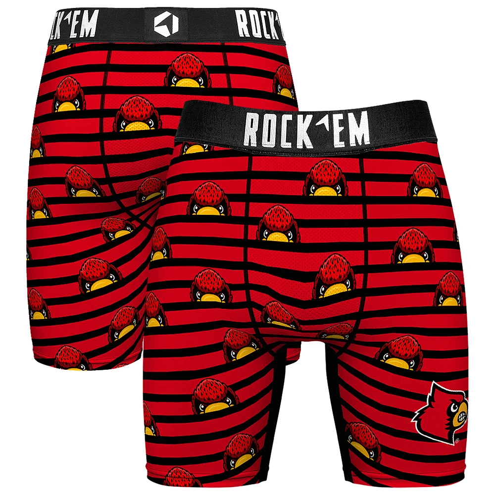 Men's Rock Em Socks Red Louisville Cardinals Mascot Stripes Boxer Briefs
