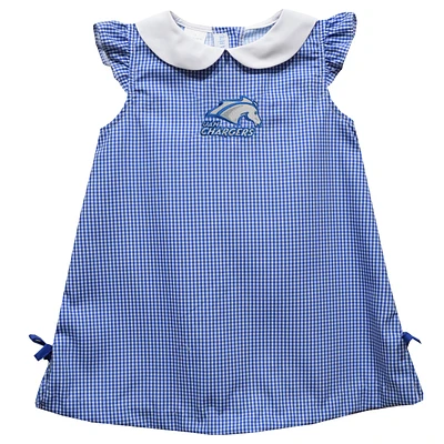 Infant Girls Vive La Fete Blue UAH Chargers Mini Check Pattern A-Line Dress