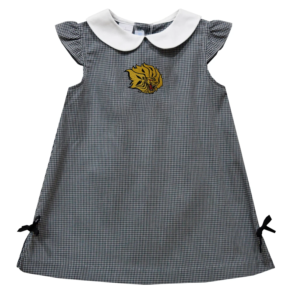 Infant Girls Vive La Fete Black Arkansas Pine Bluff Golden Lions Mini Check Pattern A-Line Dress