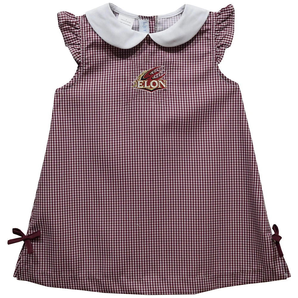 Infant Girls Vive La Fete Maroon Elon Phoenix Mini Check Pattern A-Line Dress