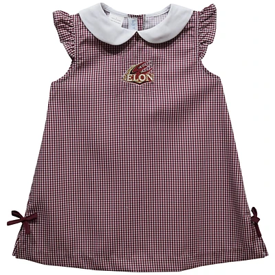 Infant Girls Vive La Fete Maroon Elon Phoenix Mini Check Pattern A-Line Dress